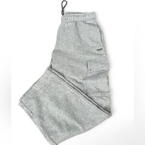 TNA Cozy Fleece Mega Fit Cargo Sweatpants in Light Gray Short Version